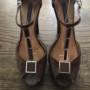 Ralph Lauren Collection Brown Satin TStrap Sandal